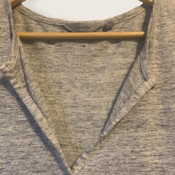 Athleta Zephyr Heathered Grey 100% Linen 3/4 Sleeve Top SZ XS - Picture 4 of 11
